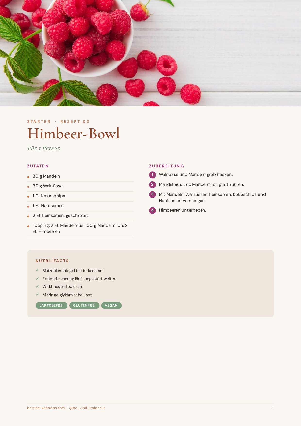 Rezeptseite Himbeer-Bowl aus dem Rezeptheft