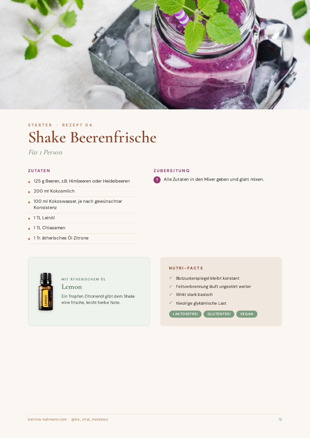 Rezeptseite Shake Beerenfrische aus dem Rezeptheft