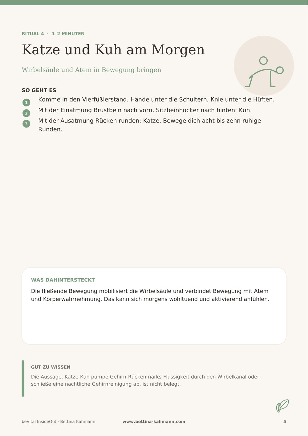 Seite zu Katze und Kuh am Morgen aus dem PDF 8 kleine Yoga-Rituale