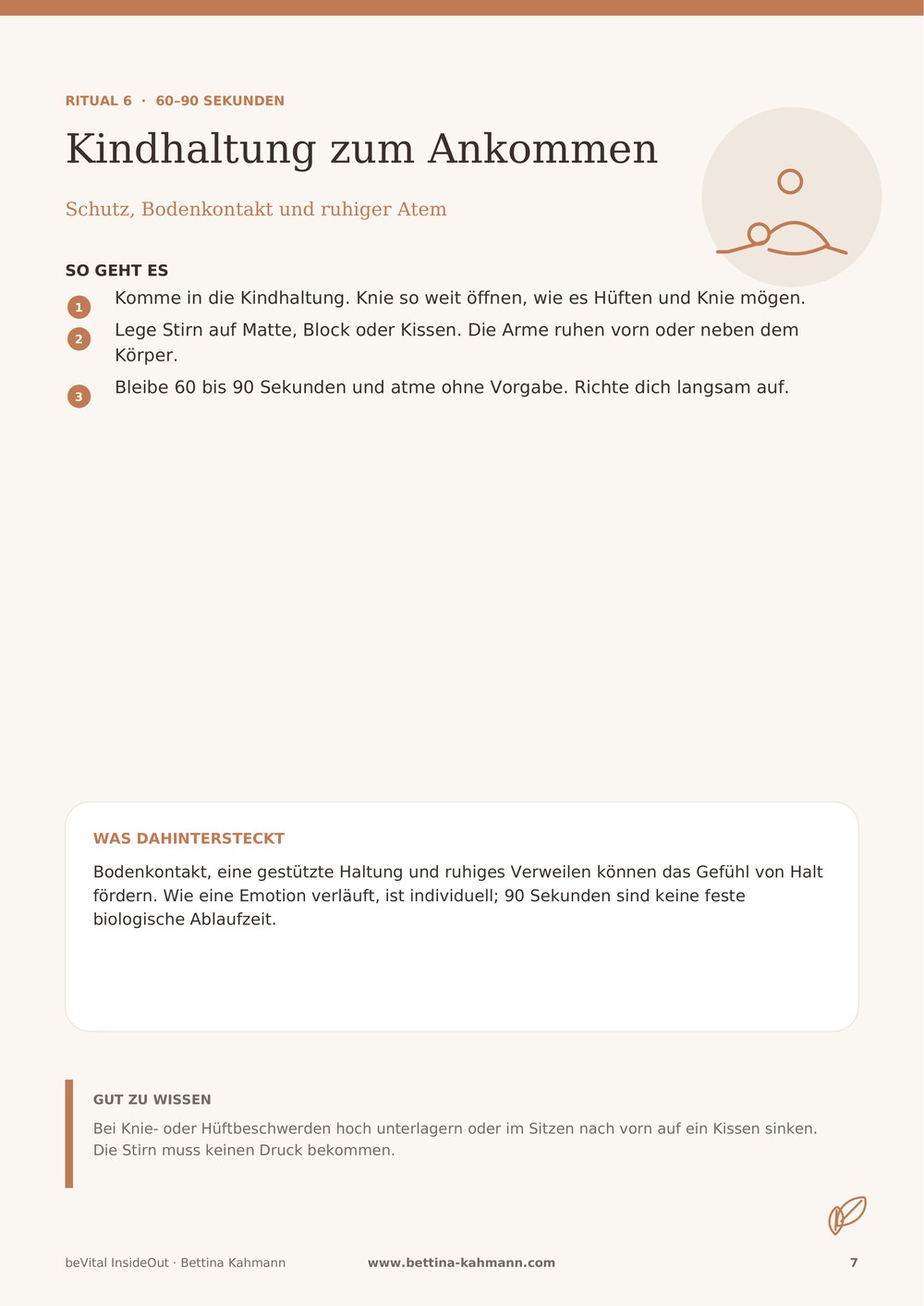 Seite zur Kindhaltung zum Ankommen aus dem PDF 8 kleine Yoga-Rituale